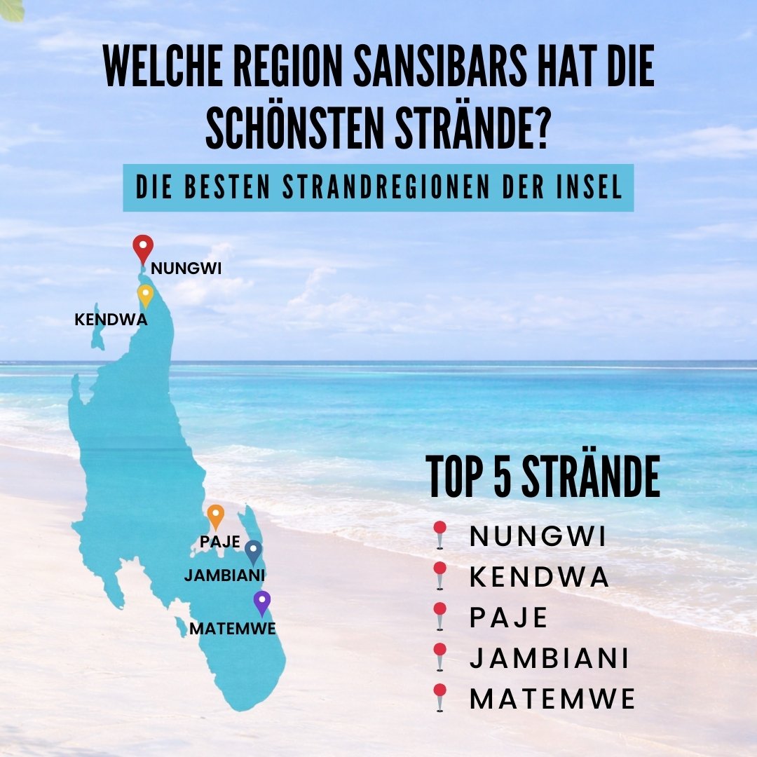 Zanzibar Strände Mobile Infografik - Top 5 Strände: Nungwi, Kendwa, Paje, Jambiani, Matemwe